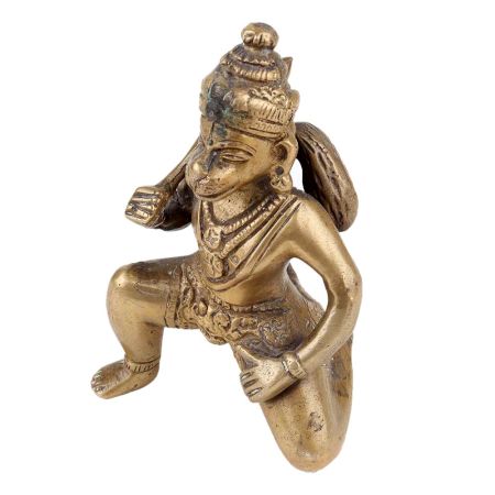 Handmade Golden Brass Lord Hanuman Statue in Blessings Sitting Pose