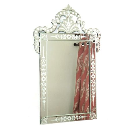 Handmade Silver Glass Rectangular Etched Venetian Mirror
