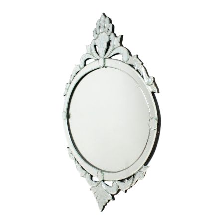 Handmade Silver Glass Oval Venetian Mirror With Etched Design