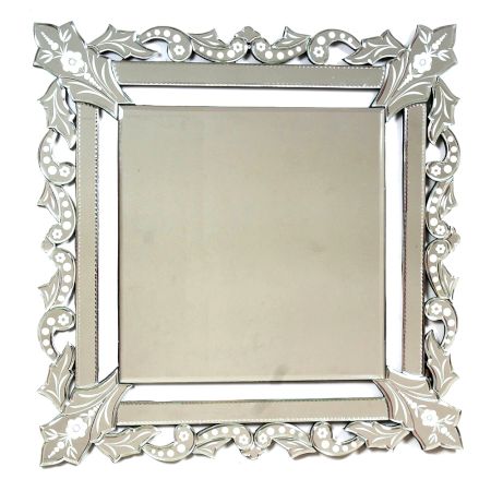 Handmade Silver Glass Squared Wall Mounted Venetian Mirror