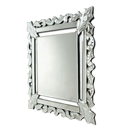 Handmade Silver Glass Squared Wall Mounted Venetian Mirror