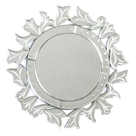 Handmade Silver Glass Round Venetian Mirror With Elaborate Design