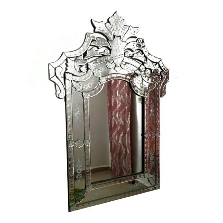 Handmade Silver Glass Crown Rectangular Venetian Mirror