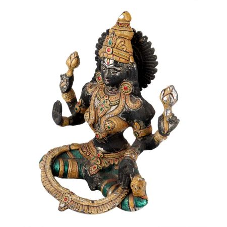 Handmade Black Brass Goddess Laxmi Statue With Gold Detailing