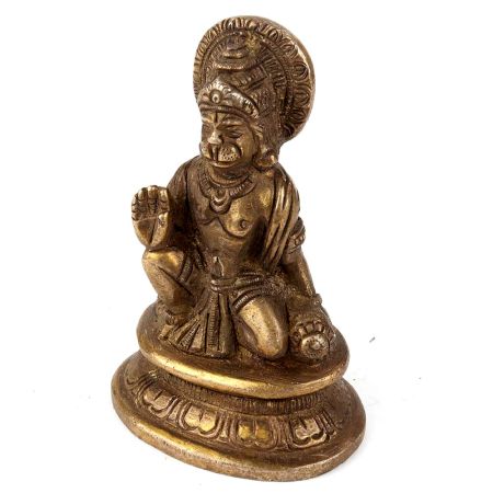 Handmade Golden Brass Hanuman Statue Sitting with Club