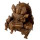 Handmade Brown Brass Three Face Lord Hanuman Statue Seated On Throne
