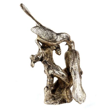 Handmade Silver Brass Love Birds Sitting On Tree's Branch Couple