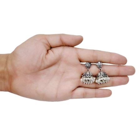 Handmade Oxidized Silver Jhumki Jhumka Earring With Pearl Beads