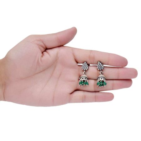 Handmade Oxidized Silver Jhumki Earrings  Grape Cluster And Green Bead Hanging