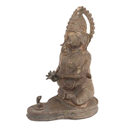 Handmade Brown Brass Ganesha Statue In Tribal Style