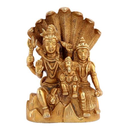 Handmade Golden Brass Shiva Parvati Ganesh Family Statue