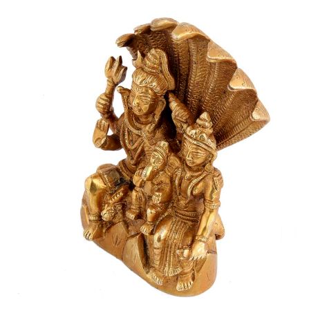 Handmade Golden Brass Shiva Parvati Ganesh Family Statue