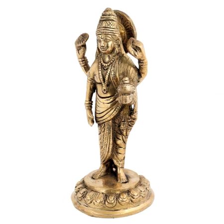 Handmade Golden Brass Lord Dhanvantri Holding The Pot Of Amrit Statue