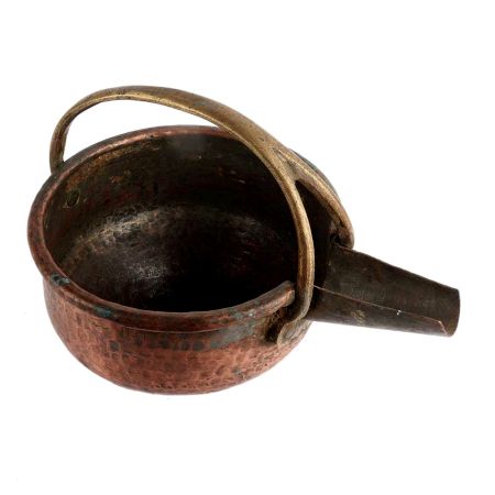 Handmade Copper Color Brass Metal Bowl with Handle and Pouring Spout