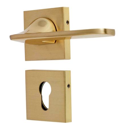 Handmade Satin Brass Modern Mortise Door Handle Set