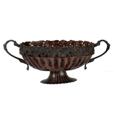 Handmade Antique Golden Brass Bowl With Handles And Decorative Rim