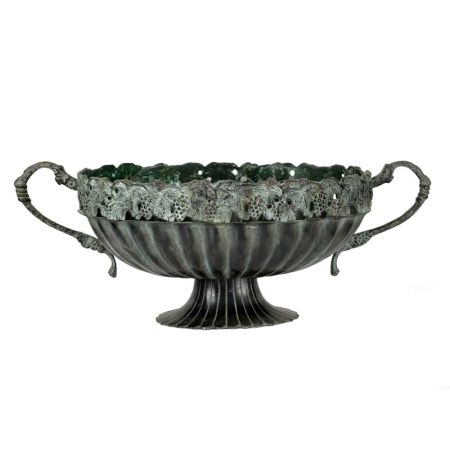 Handmade Black Patina Brass Bowl With Decorative Rim And Side Handles