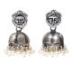 Handmade Oxidized Silver Goddess Durga Face Jhumki Earrings With Stones