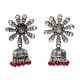 Handmade Oxidized Silver With Sun design Stud Jhumka Jhumki EarringsÂ With Red Beads