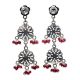 Handmade Oxidized Silver Floral Design Red Stone Dangle Earrings for Women and Girls