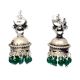 Handmade Oxidized Silver Jhumki Earring For Women With Engraved  Floral Stud And Green Beads