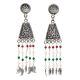 Handmade Oxidized Silver Tassel EarringsÂ With Red And Green Beads