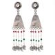 Handmade Oxidized Silver Tassel EarringsÂ With Red And Green Beads