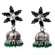 Handmade Oxidized Floral Antique Tribal Jhumki With Green Beads