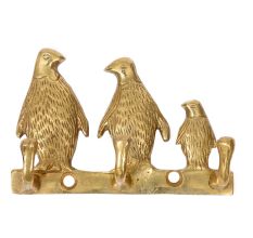 Handmade Antique Golden Brass Penguin Design Family Key Holder For Wall