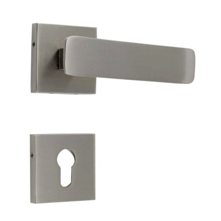 Handmade Nickel Brushed Contemporary Design Square Mortise Door Lock Handle Set