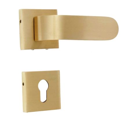 Handmade Solid Brass Brushed Yellow Gold Mortise Door Lock Handle Set