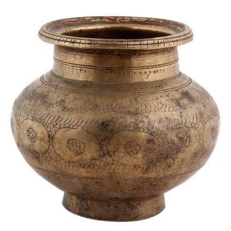 Handmade Metallic Brown Brass Water Pot With Patten Engravings