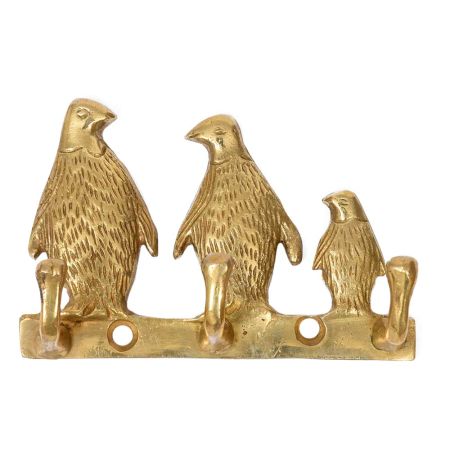 Handmade Antique Golden Brass Penguin Design Family Key Holder For Wall