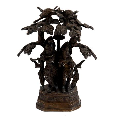 Brass Lord Radhe Krishna Under A Tree With A Peacock For Gifting