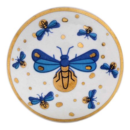 Blue Golden Firefly glowworm Pattern Flat Ceramic Dresser Knob