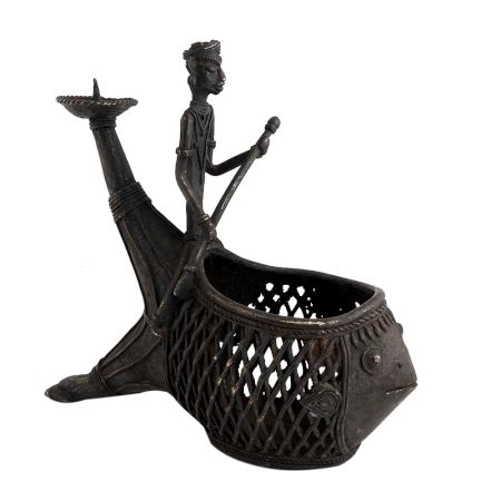 Tribal Fish Candle Stand With Man Jali Work