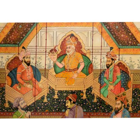 Mughal Painting Of Emperor Akbar Passing the Crown from Jahangir to Shah Jahan