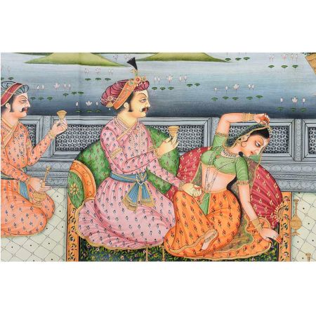 Indian Canvas Mogul Empire Harem Folk Painting