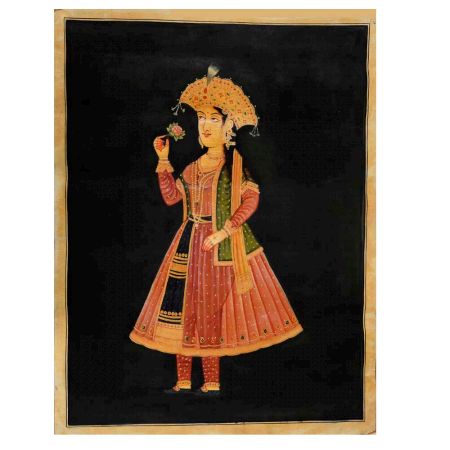 Canvas Painting Or Sketch Of Mughal Princess Smelling A Rose