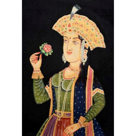 Canvas Mughal Painting Of Empress Mumtaz Smelling A Flower