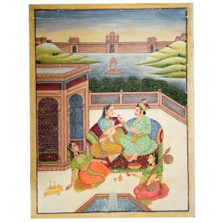 Canvas Painting of Mughal Emperor Enjoying Drinking Wine With Music