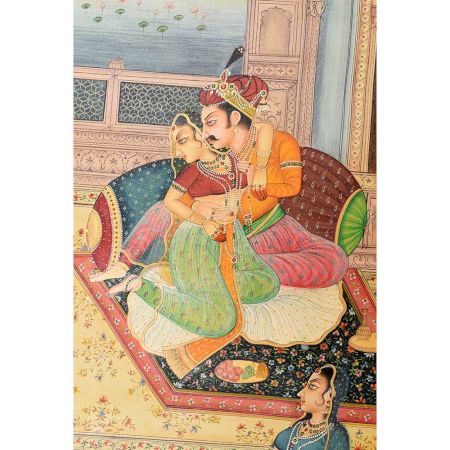 Handmade Canvas Painting  Showing Mughal Harem Romance Of Emperor And Queen