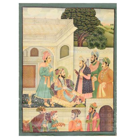 Handmade Canvas Painting Of Mughal Harem Love Scene
