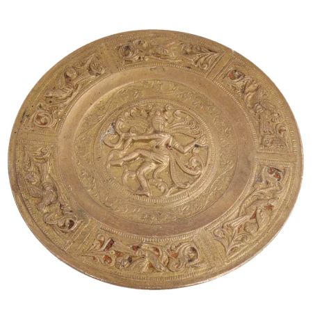 Handmade Brown Brass Natraja Carved Wall Hanging Plate