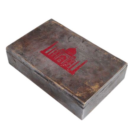 Handmade Black Brass Rectangular Trinket Box With Taj Mahal