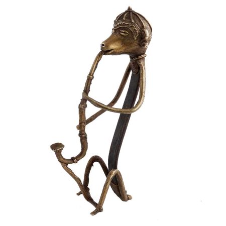 Handcrafted Antique Golden Brass Tribal Musician Dhokra Art Statue