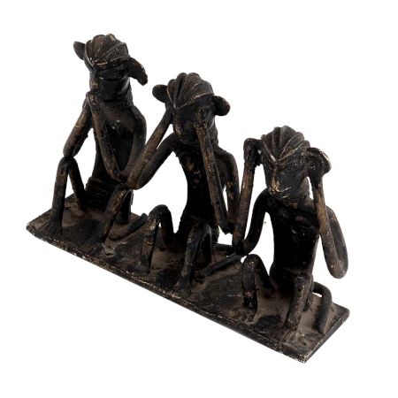 Handmade Black Brass Three Wise Monkey Figurine