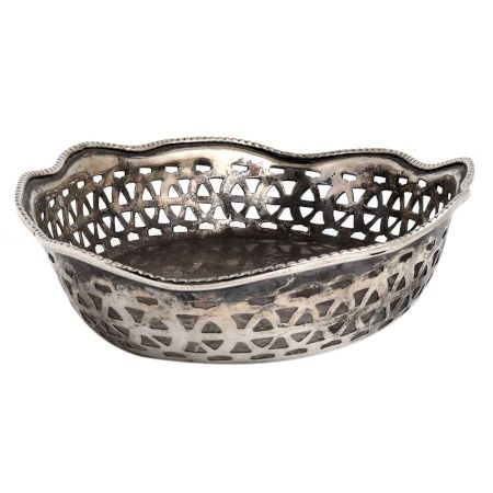 Hand Carved Blackened Silver Brass Oval Dish