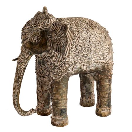 Handmade White Brass Engraved Elephant Decoration Statue