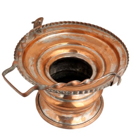 Handmade Orange Copper Flower Bucket With Rope Handle